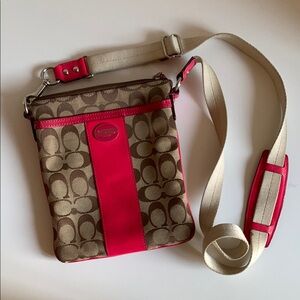 Coach Pink and Tan Signature Crossbody Bag